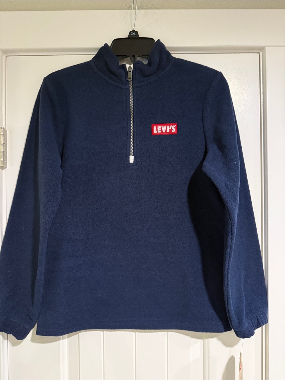Levi's Navy Half-Zip Fleece with Red Logo Patch